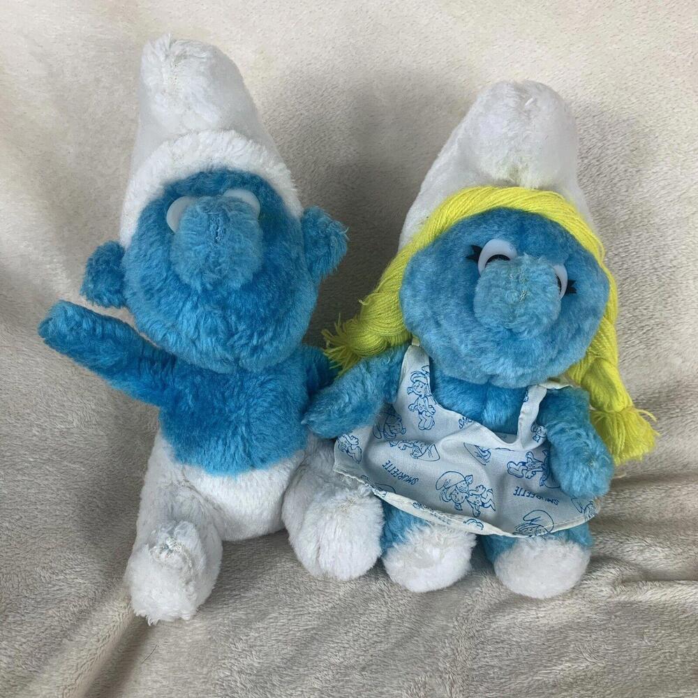 Smurfs 1981 Vintage 8" Plush Stuffed Toys Peyo Wallace & Berrie Lot of 2 - Picture 1 of 12
